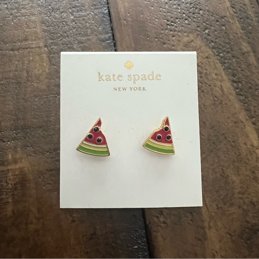 Kate Spade Watermelon Stud Earrings Pink Green Gold